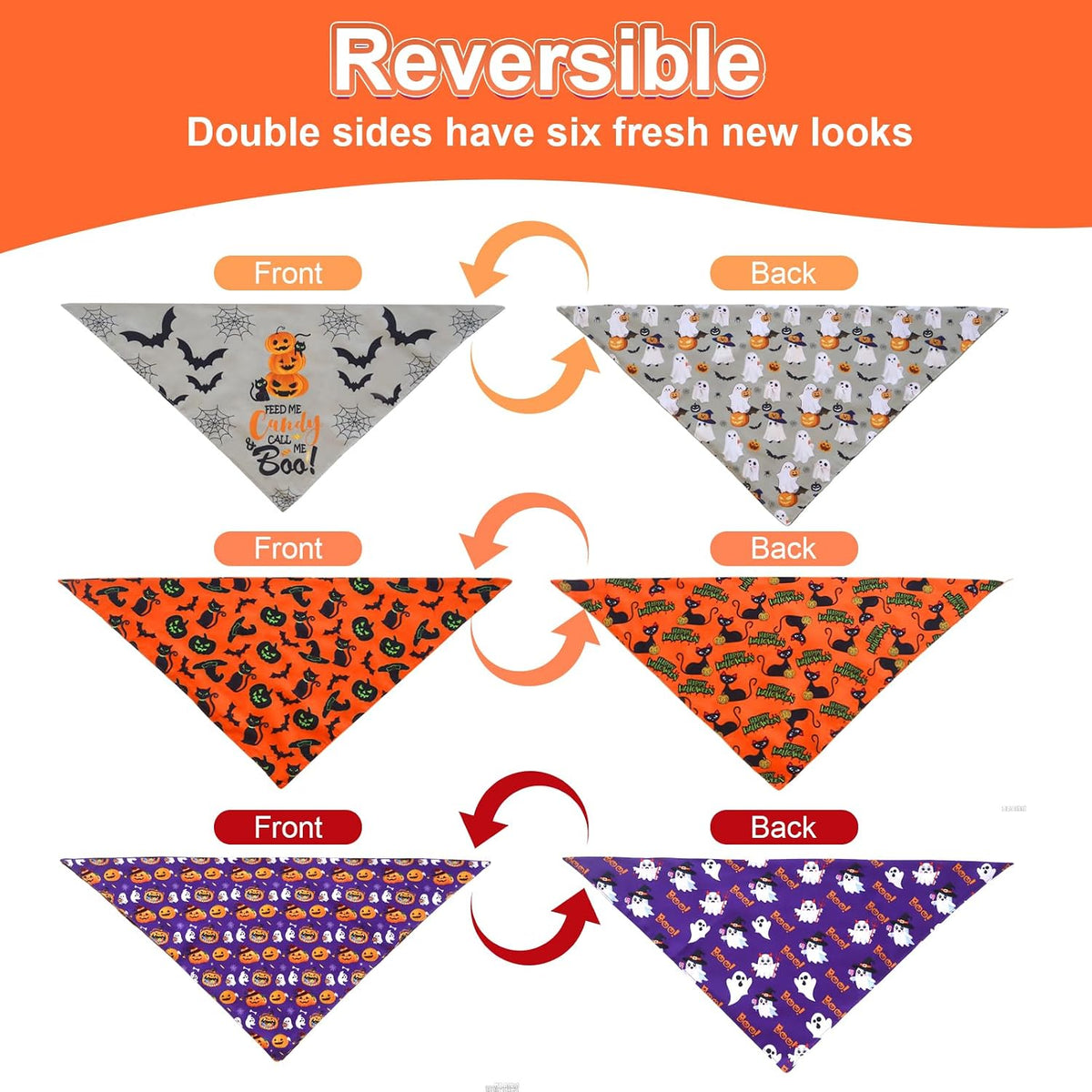 Halloween Dog Bandanas XLarge 3PCS, Fall Scarf for Boy Girl
