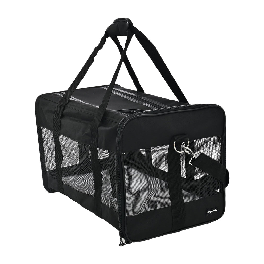 Amazon Basics Airline Approved Soft-Sided Mesh Pet Travel Carrier with Shoulder Strap, Removable Washable Fleece Pad, Top Opening, Ventilation for Dog, Cat, up to 22 pounds, 19.7Lx12Wx12H in., Black