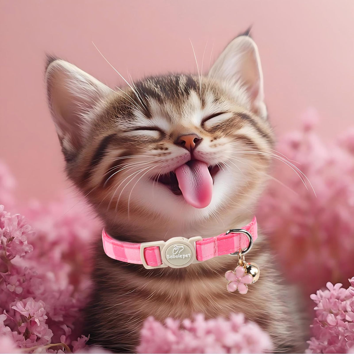 Babole Pet 2 Pack Pink Cat Collars - Spring Summer Breakaway Cat Collar with Bell, Bow and Flower Pendant, Adjustable Kitten Collars for Girl Cats, Cute Pink Plaid &Bow