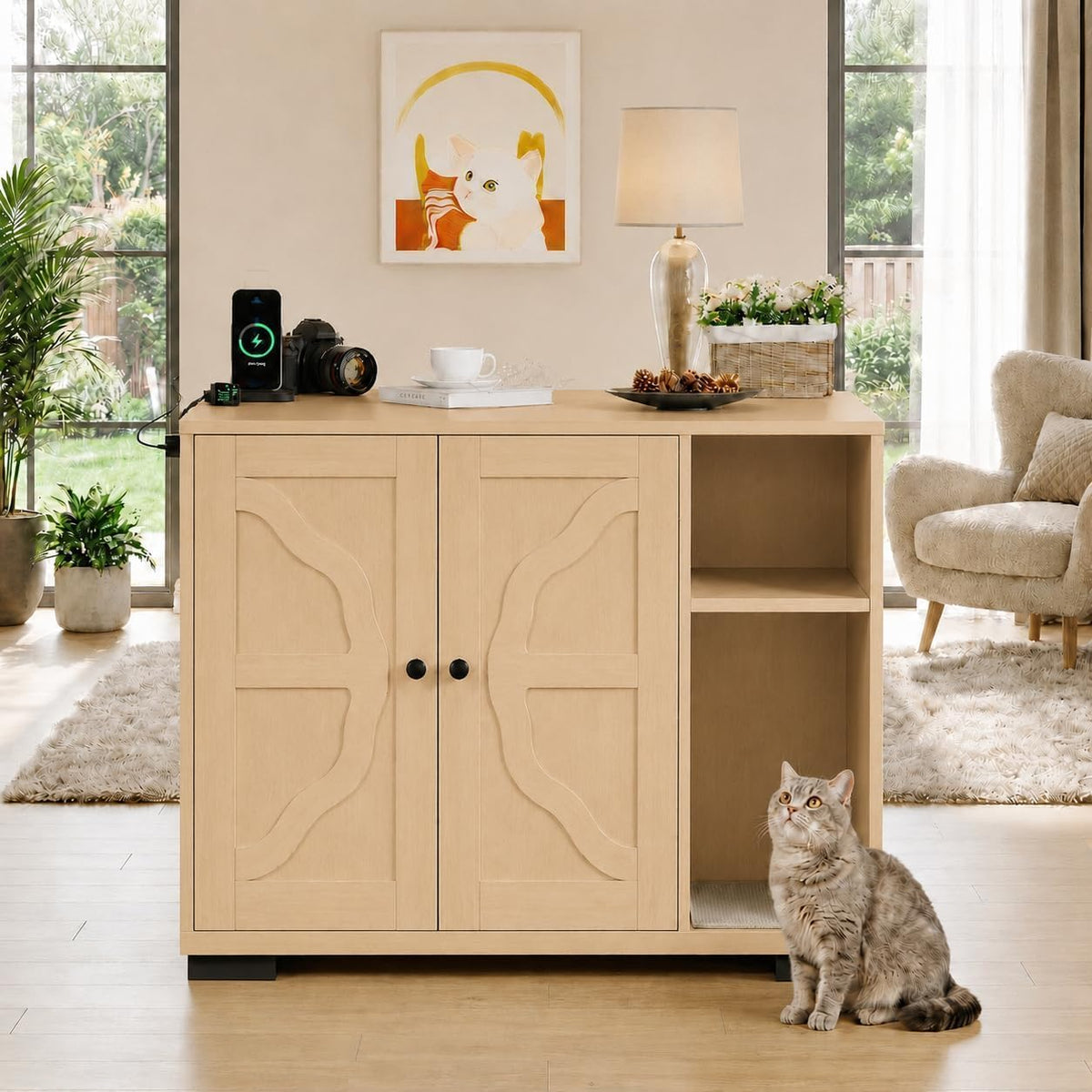 Dog-Proof Hidden Litter Box Enclosure End Table,