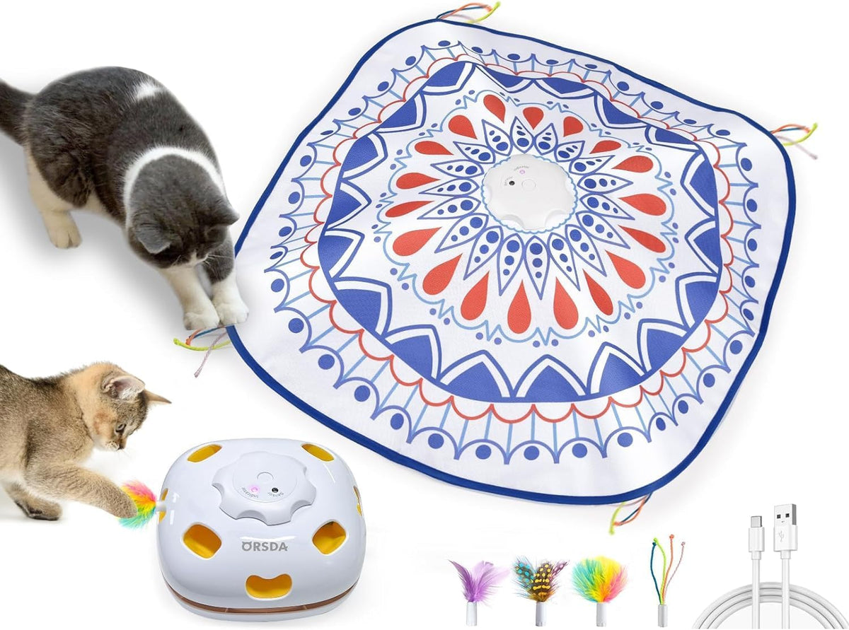 ORSDA Cat Toys for Indoor Cats, 4 in 1 Interactive Automatic Kitten Toys Hide and Seek with Mat, 8 Holes Mice Whack-A-Mo