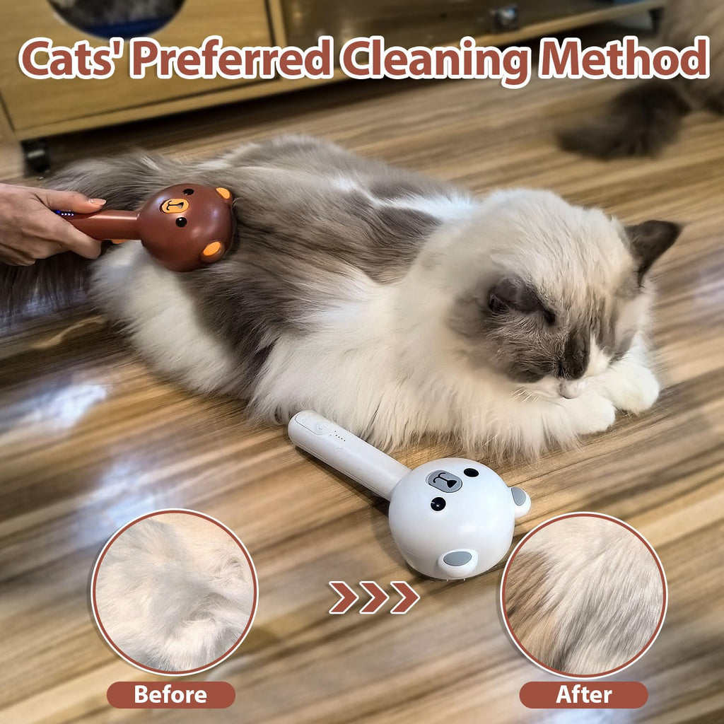 Cat Steam Brush with 2 Spray Levels & Release Button 4-in-1 Cat Water Brush