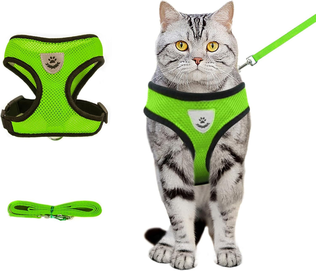 Black Cat Harness and Leash Set, Soft Mesh Adjustable Reflective, Size M