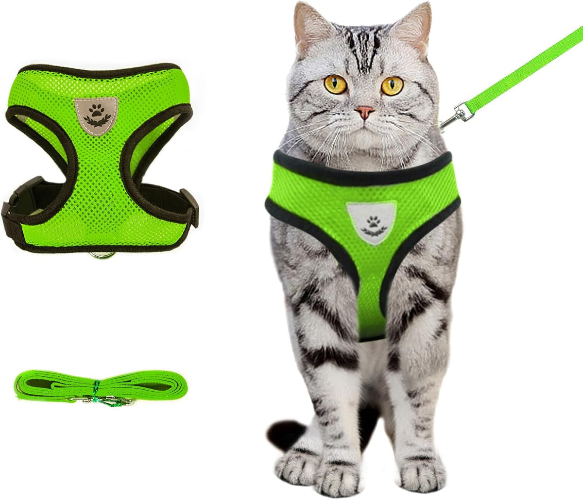 Black Cat Harness and Leash Set, Soft Mesh Adjustable Reflective, Size M