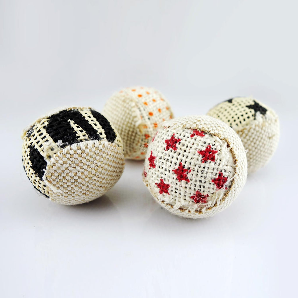 TTcat Canvas Burlap Cat Toy Balls, 4 Pack Natural Woven Linen Cat Play Balls, Durable Textured Kitten Chew Chase Toys, L