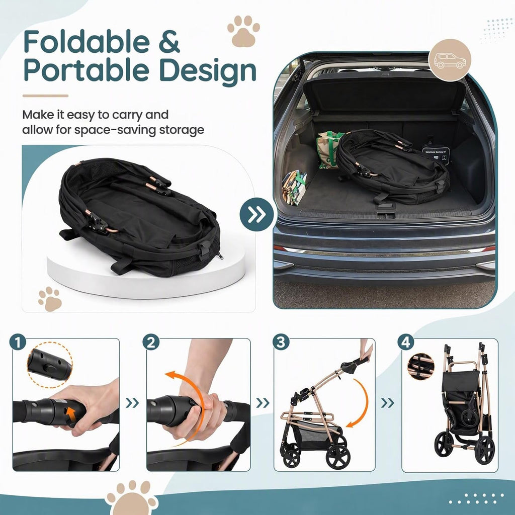 GIANTEX Dog Stroller for Small Dogs & Cats with Detachable Carrier (Black)