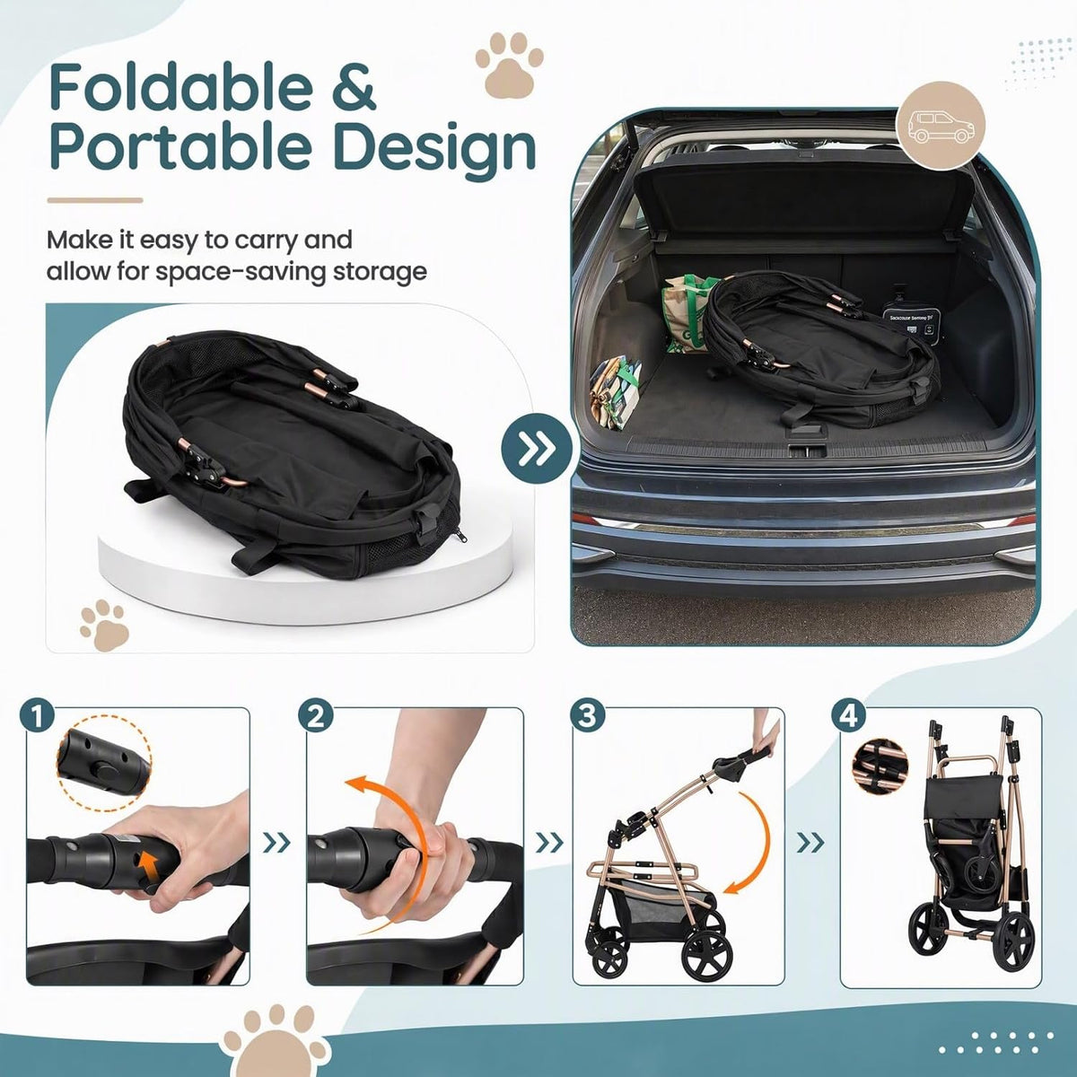 GIANTEX Dog Stroller for Small Dogs & Cats with Detachable Carrier (Black)