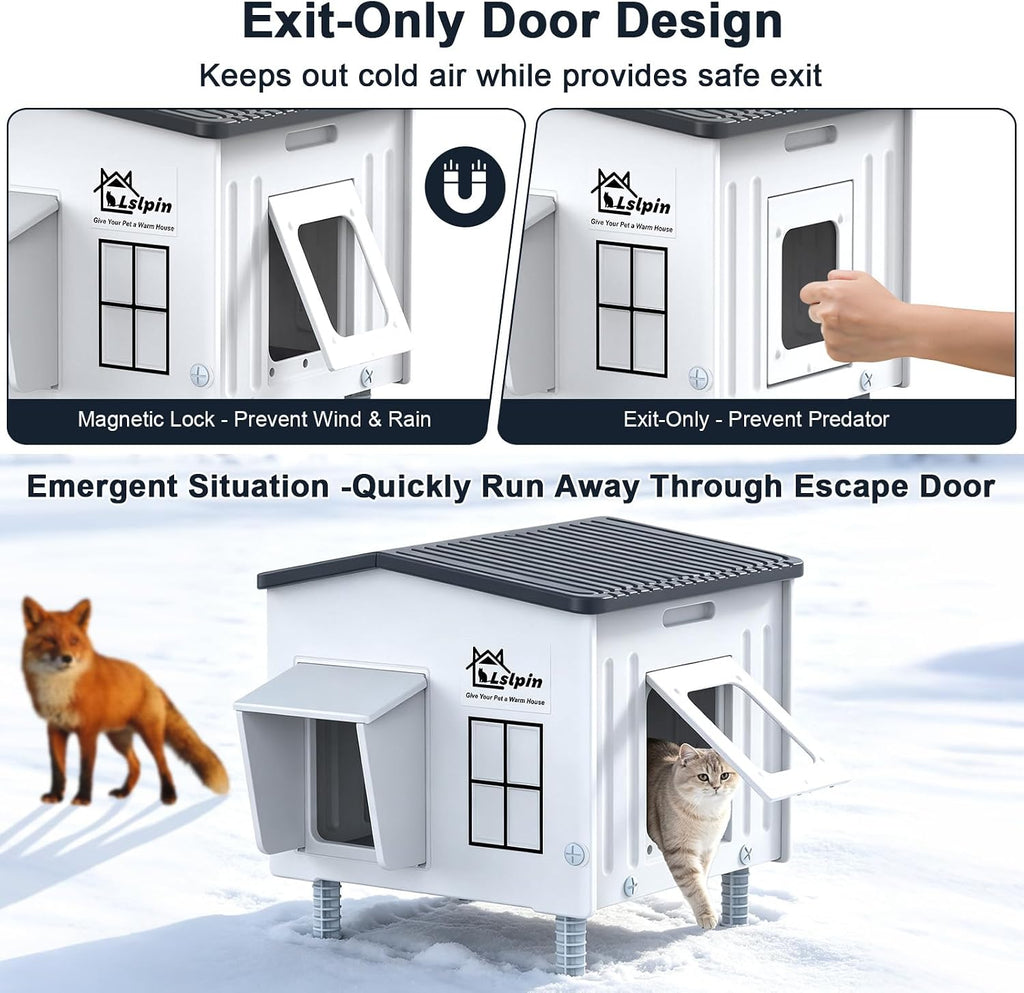 Heated Cat House for Outside Cats in Winter, Indestructible Heated Outdoor Cat House Weatherproof with Elevated Feet & E