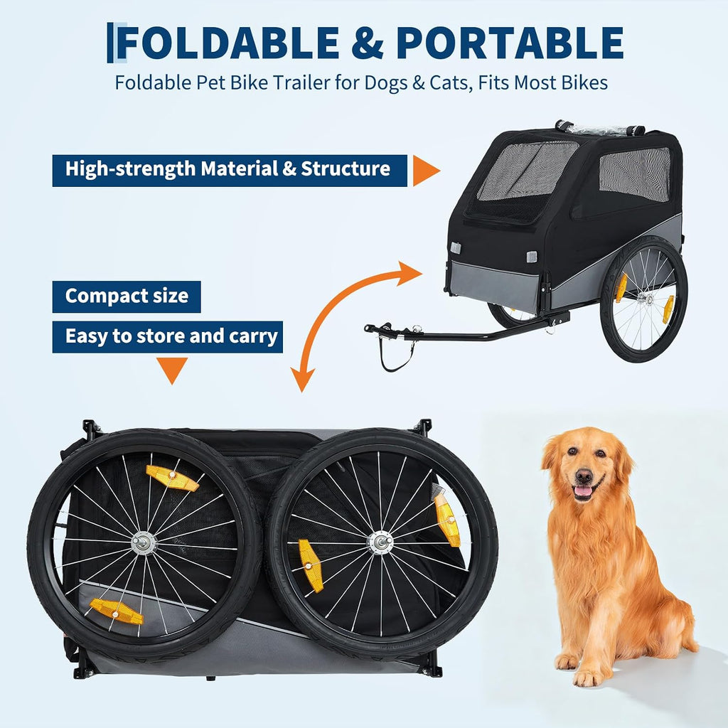 Aptliton Heavy-Duty Collapsible Dog 100 lb Bike Trailer Carrier, Black