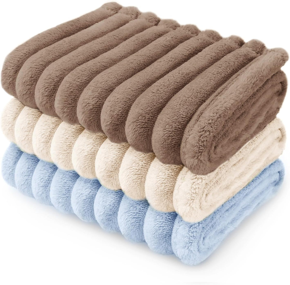 LINENLUX 1 Pack 3 Fleece Dog Blanket Soft Warm Cat Beige/Pink/Grey Small