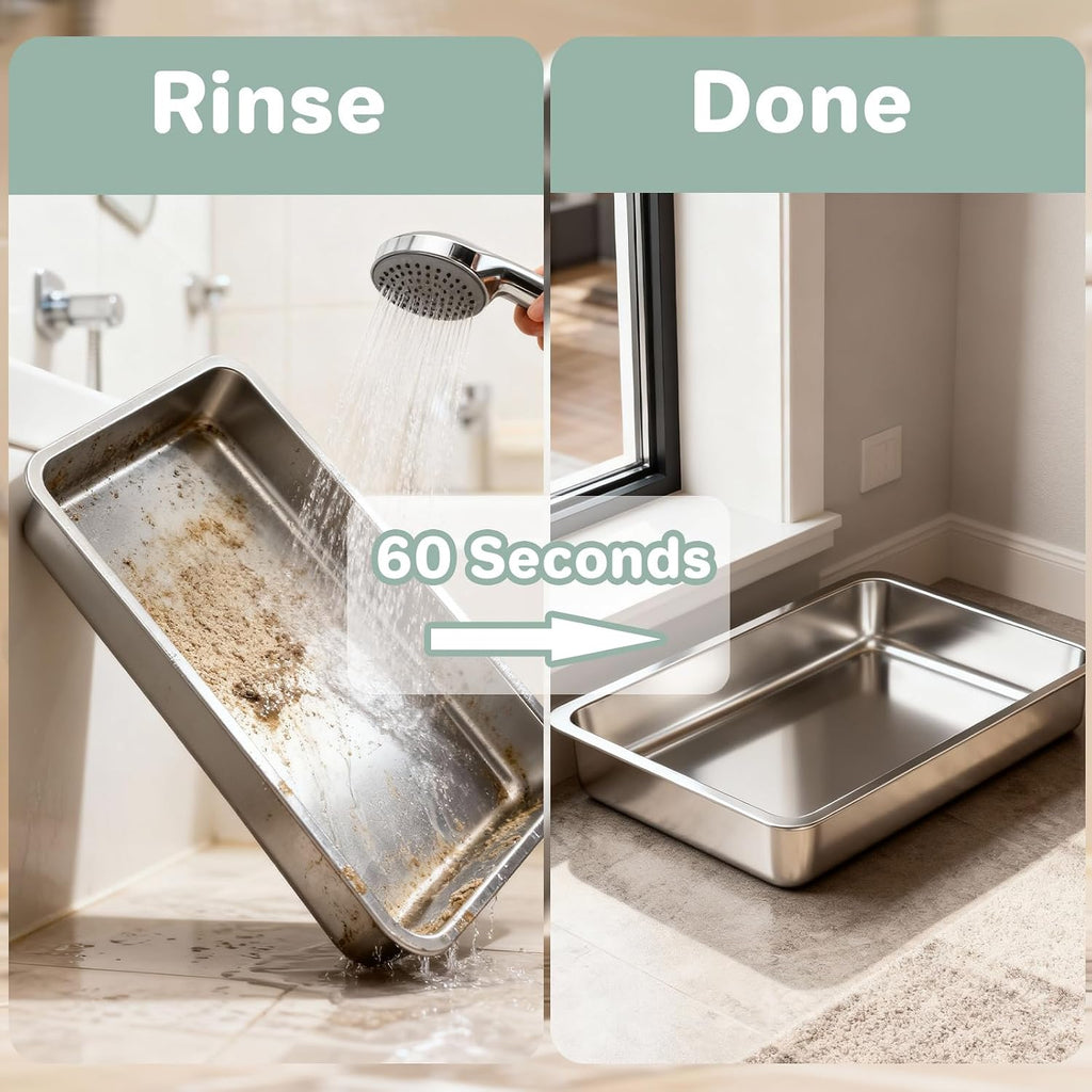 Low Entry Stainless Steel Cat Litter Box for Kittens Small cat, Metal Shallow Kitty Litter Box, Easy Access Kitty Litter