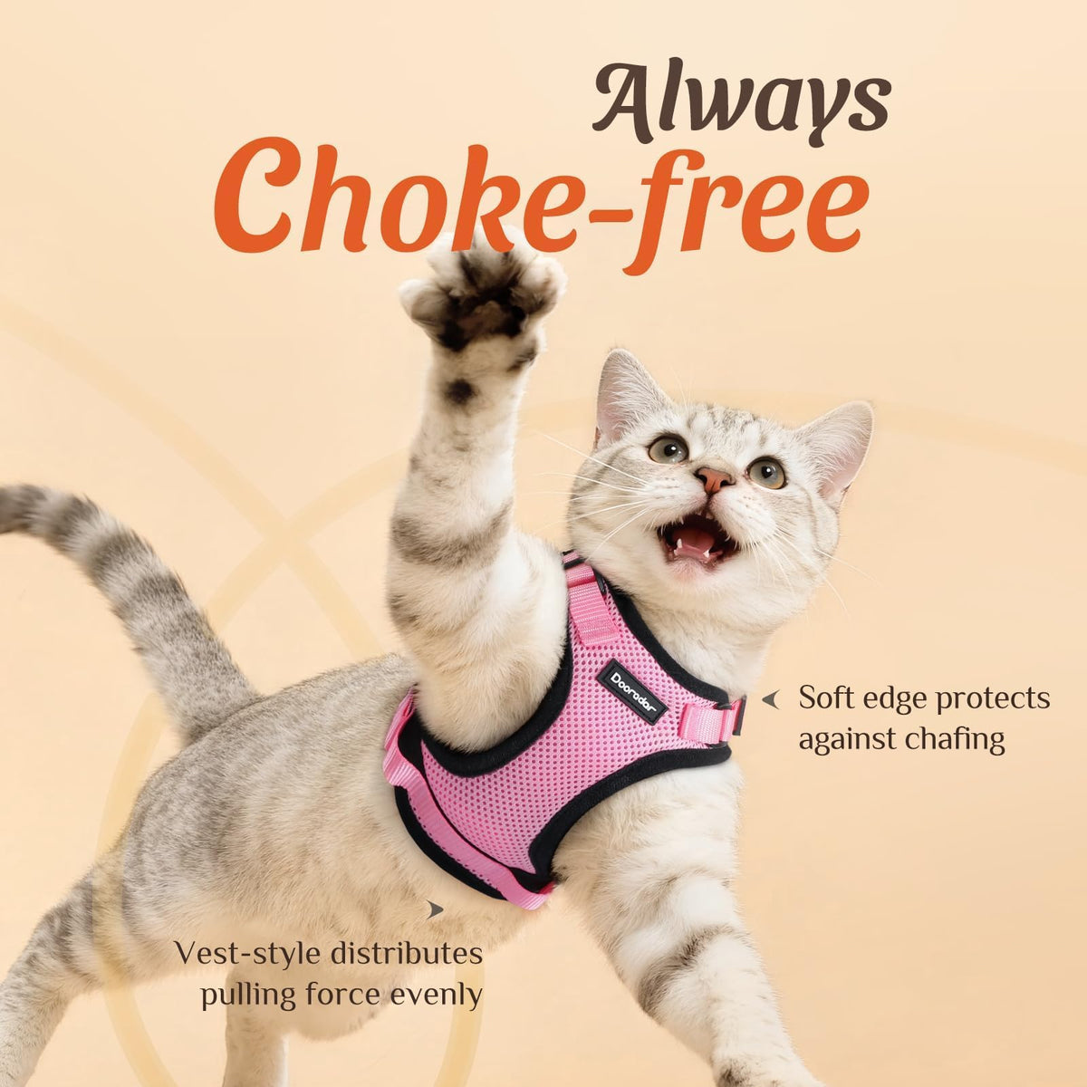 Dooradar Cat Harness and Leash Set, Adjustable and Escape Proof, Xs