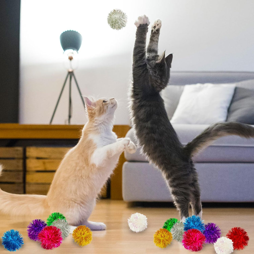 50 Pcs 2 Inch Large Assorted Cat Pom Pom Toy Balls