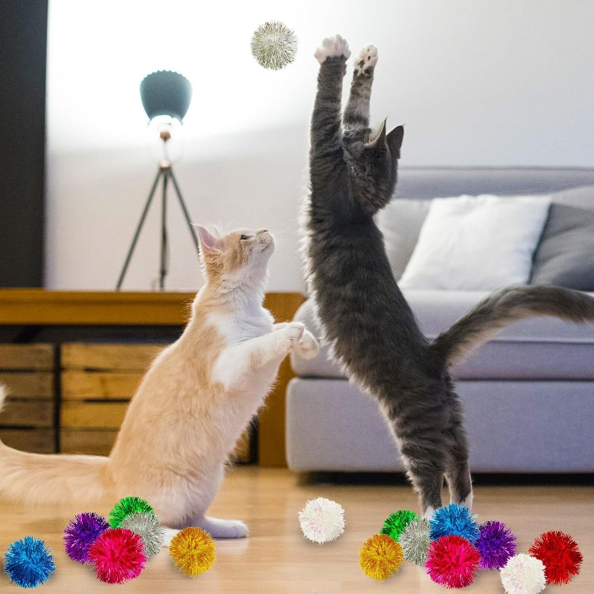 50 Pcs 2 Inch Large Assorted Cat Pom Pom Toy Balls