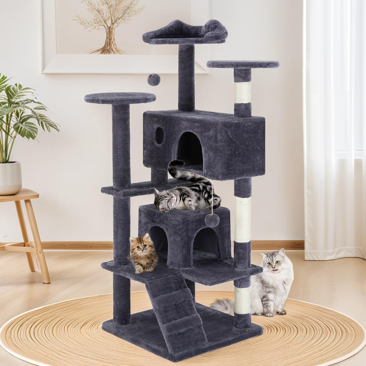 Aidoly 54 Inch Cat Tree Tower with Sisal Scratching Posts, Multi-Level