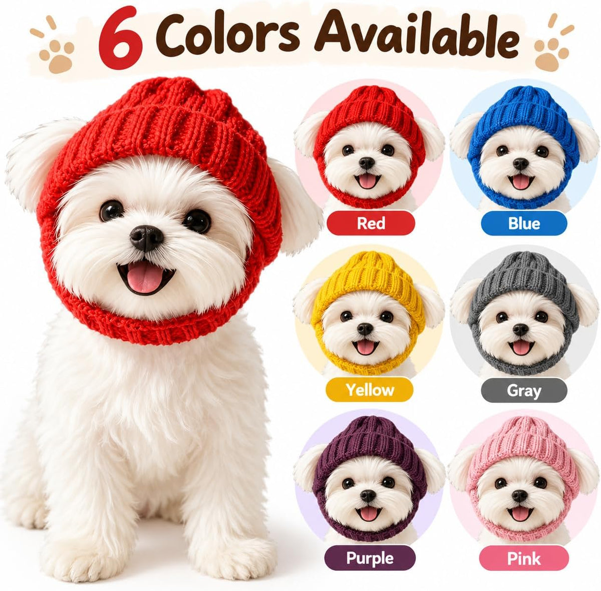 Warm Knitted Dog Beanie Hat with Ear Holes, Stretch Ribbed Winter Pet Headwear with Chin Strap, Cute Cold Weather Dog Ca