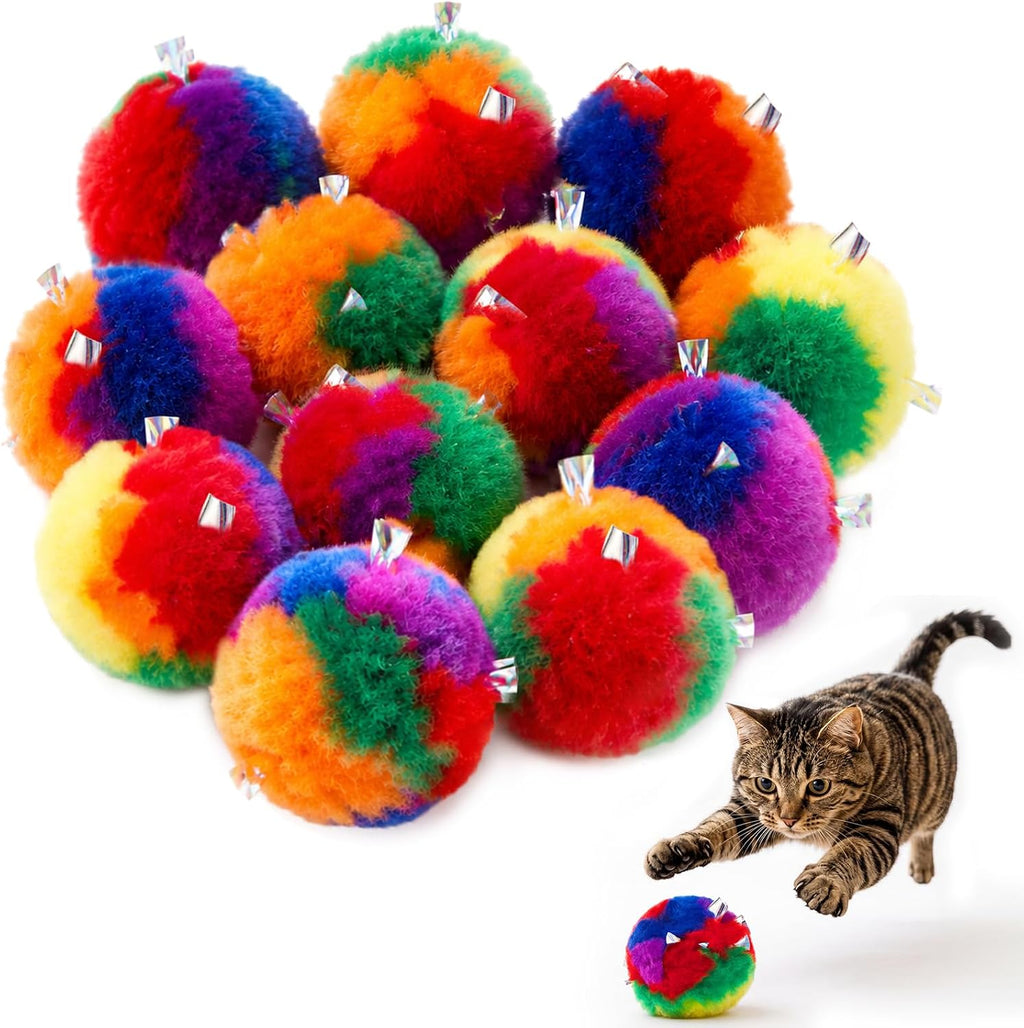 Deekin 20 Pcs Cat Ball Toy 1.6 Inch Fuzzy Pom Pom Balls for Kittens Cats