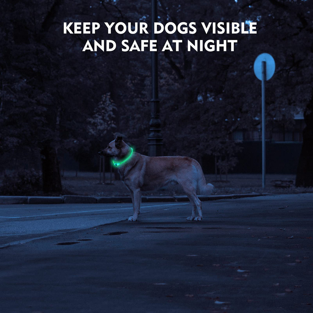 NOVKIN LED Dog Collar, Cut-to-Fit Light Up Dog Collar for Night Walking, IP67 Waterproof USB Rechargeable Glowing Pet Collar, High Visibility Super Bright Safety Lights for S/M/L Dogs(Blue)