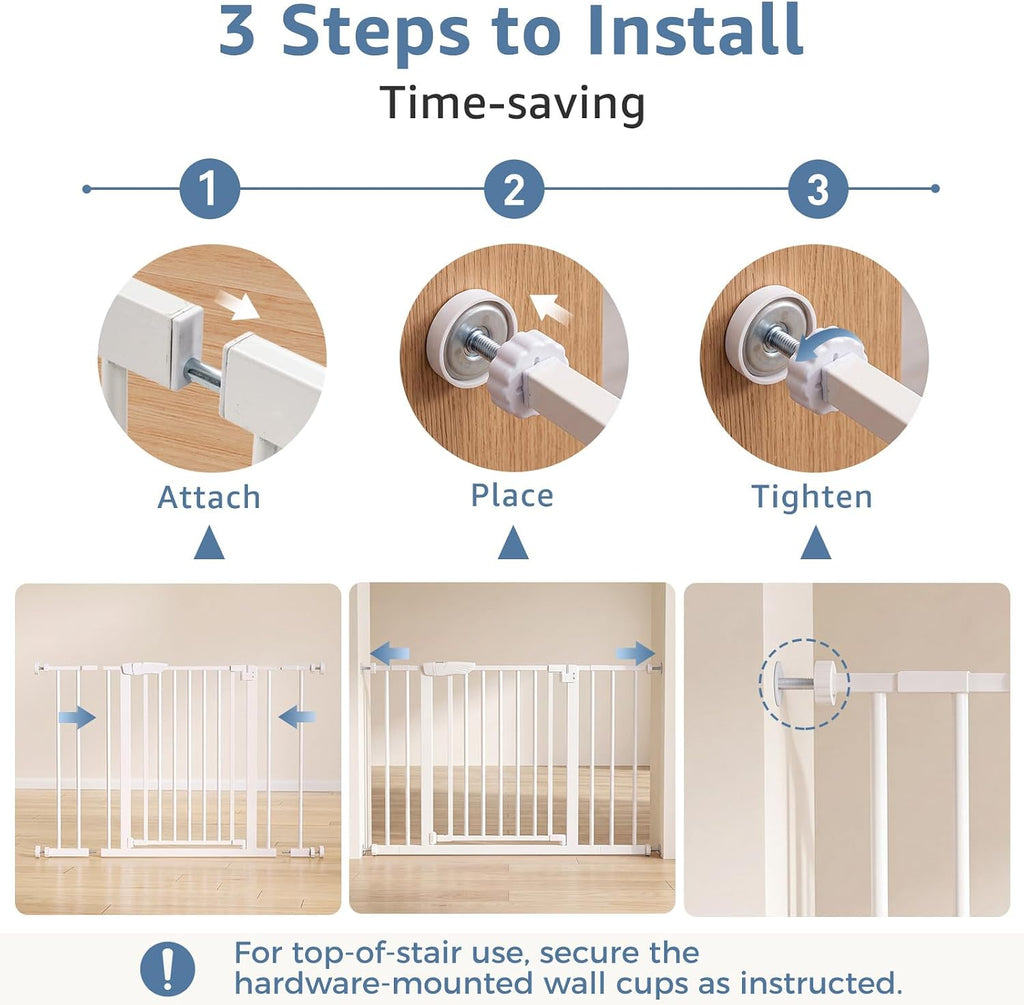 DUMOS 36 in Extra Tall Baby Gate for Stairs, 30-40.5 in, Auto Close, White