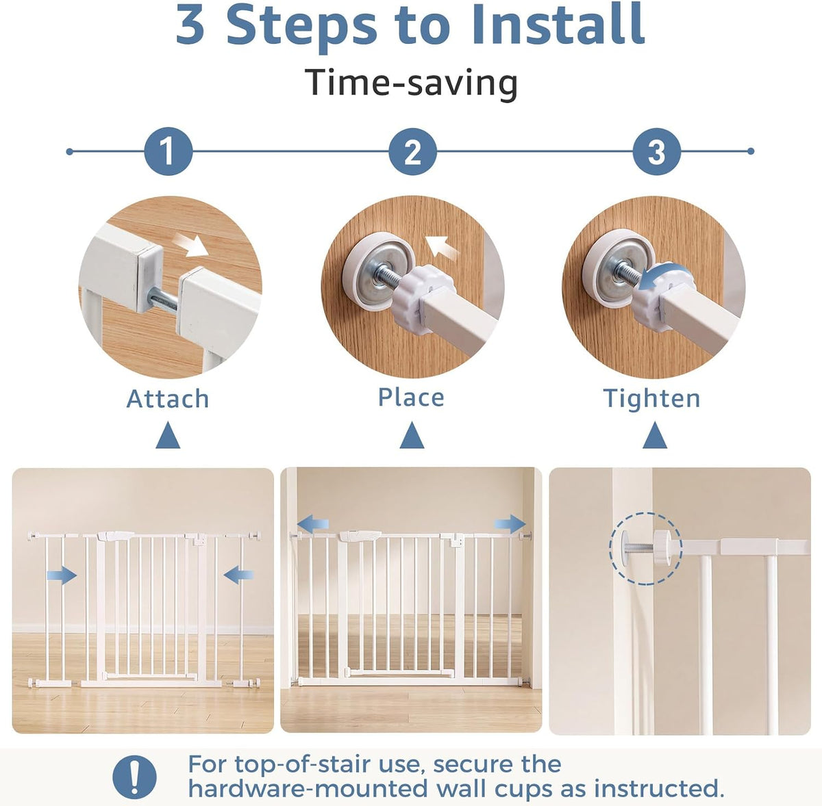 DUMOS 36 in Extra Tall Baby Gate for Stairs, 30-40.5 in, Auto Close, White