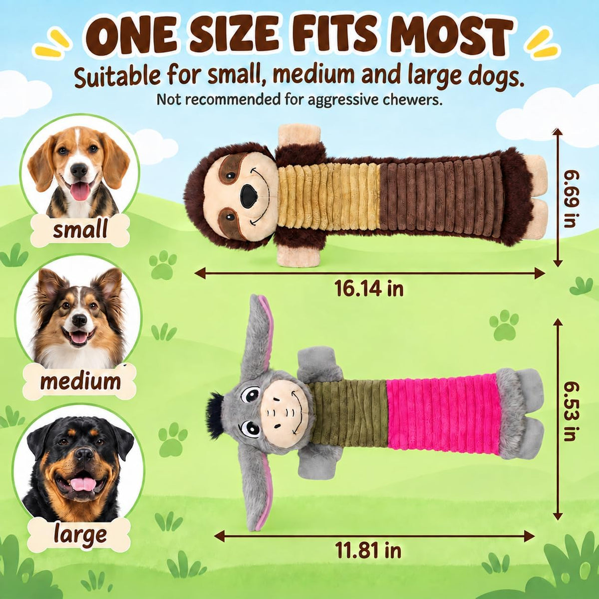 2 Pack No Stuffing Dog Squeaky Toys, Chew with Crinkle to Large Puppy