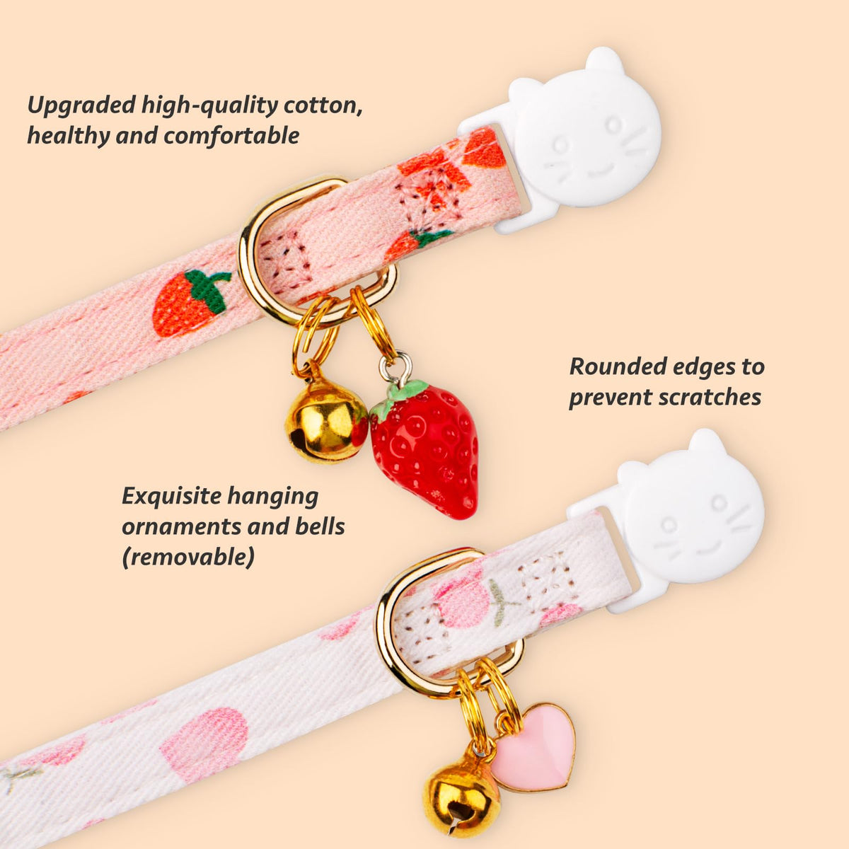2 Pack Cotton Cat Collar Pink Strawberrie White Heart Cute Kitten Collar