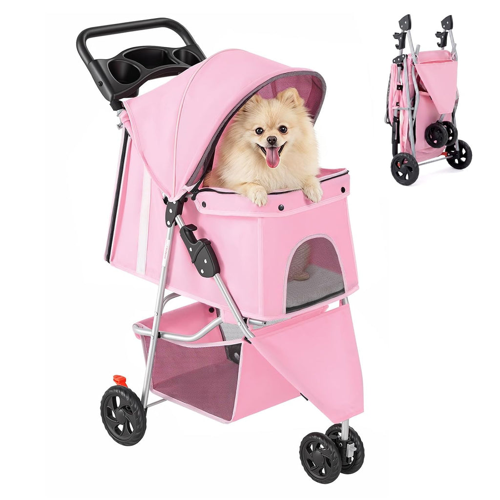 DUMOS 3 Wheels Pet Stroller for Small Dogs and Cats, Foldable