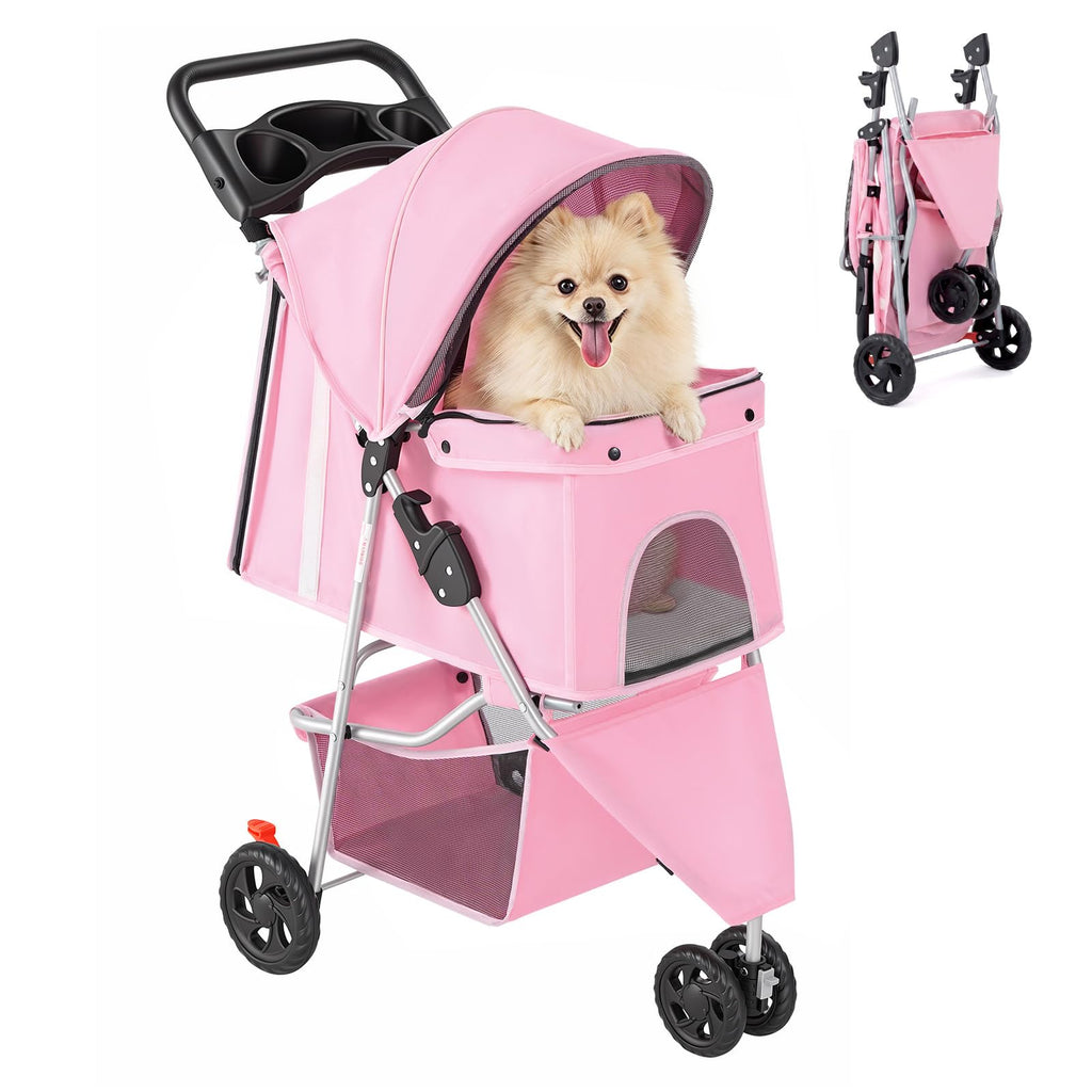 DUMOS 3 Wheels Pet Stroller for Small Dogs and Cats, Foldable