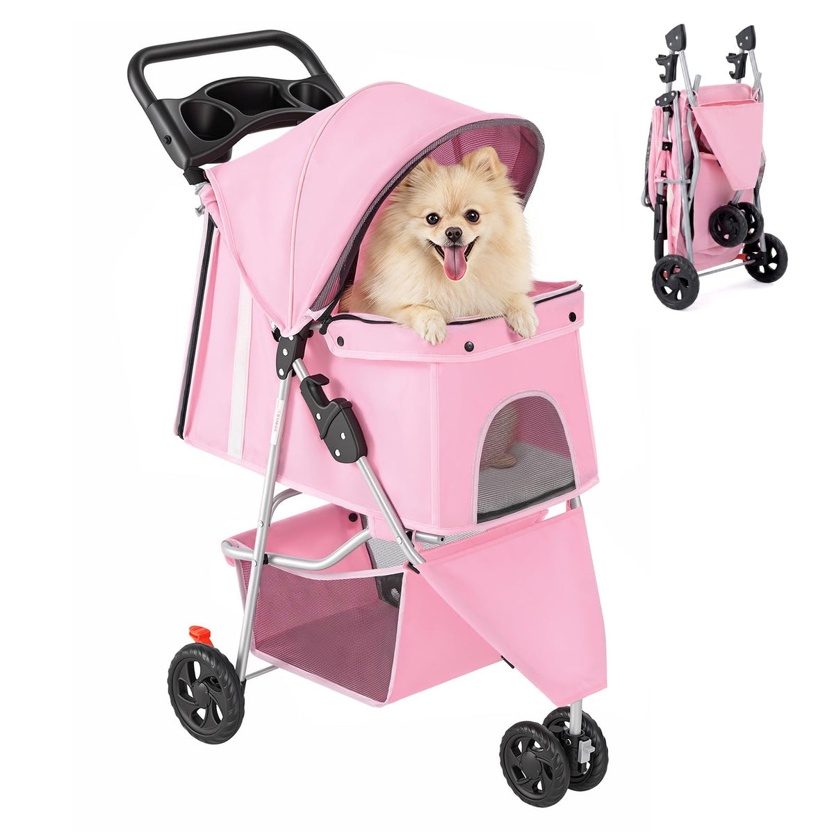 DUMOS 3 Wheels Pet Stroller for Small Dogs and Cats, Foldable