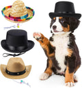 Yewong 3 Pieces Pet Hat Pet Formal Top Hat Mexico Sombrero Hat Cowboy Hat Dog Cat Pet Costume Hat for Halloween Party Ph