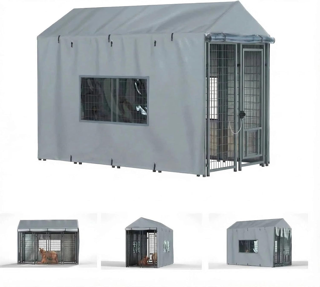 Outdoor Dog Kennel Cover, 8'Dx4'Wx6'H, Full Coverage Black