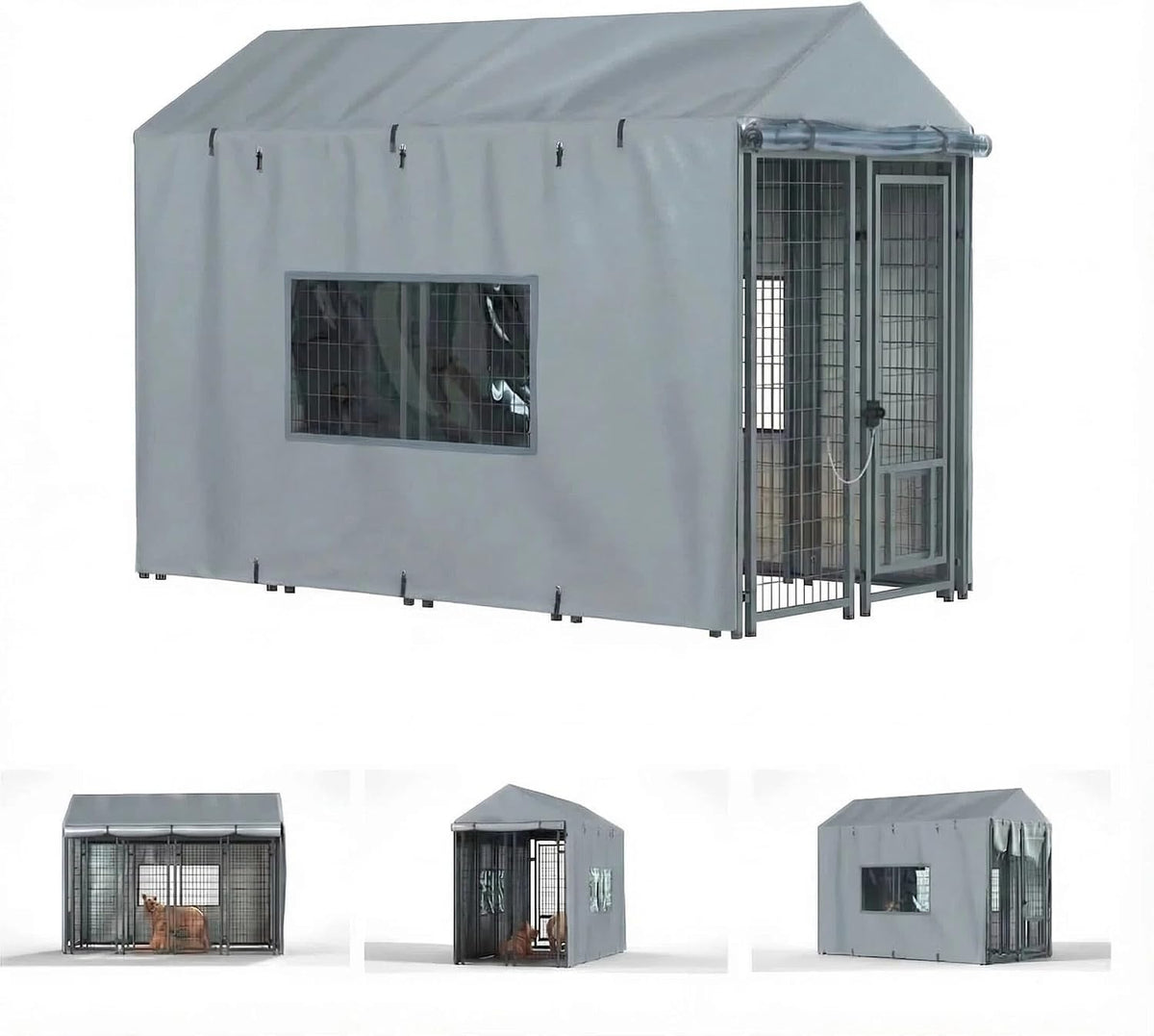Outdoor Dog Kennel Cover, 8'Dx4'Wx6'H, Full Coverage Black