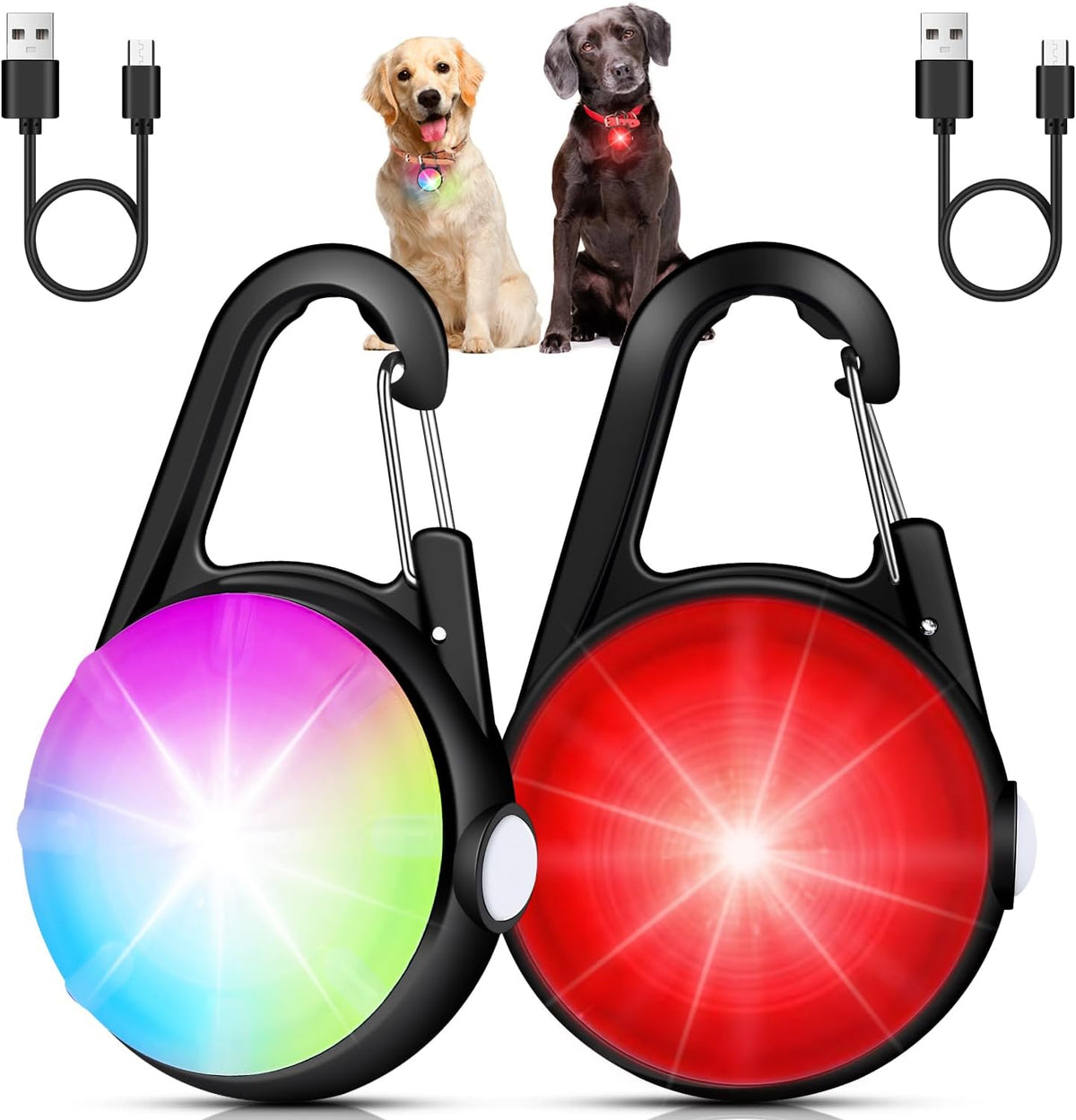 Dog Collar Light for Night Walking Clip On, 4 Modes & Rechargeable, 2 Pack