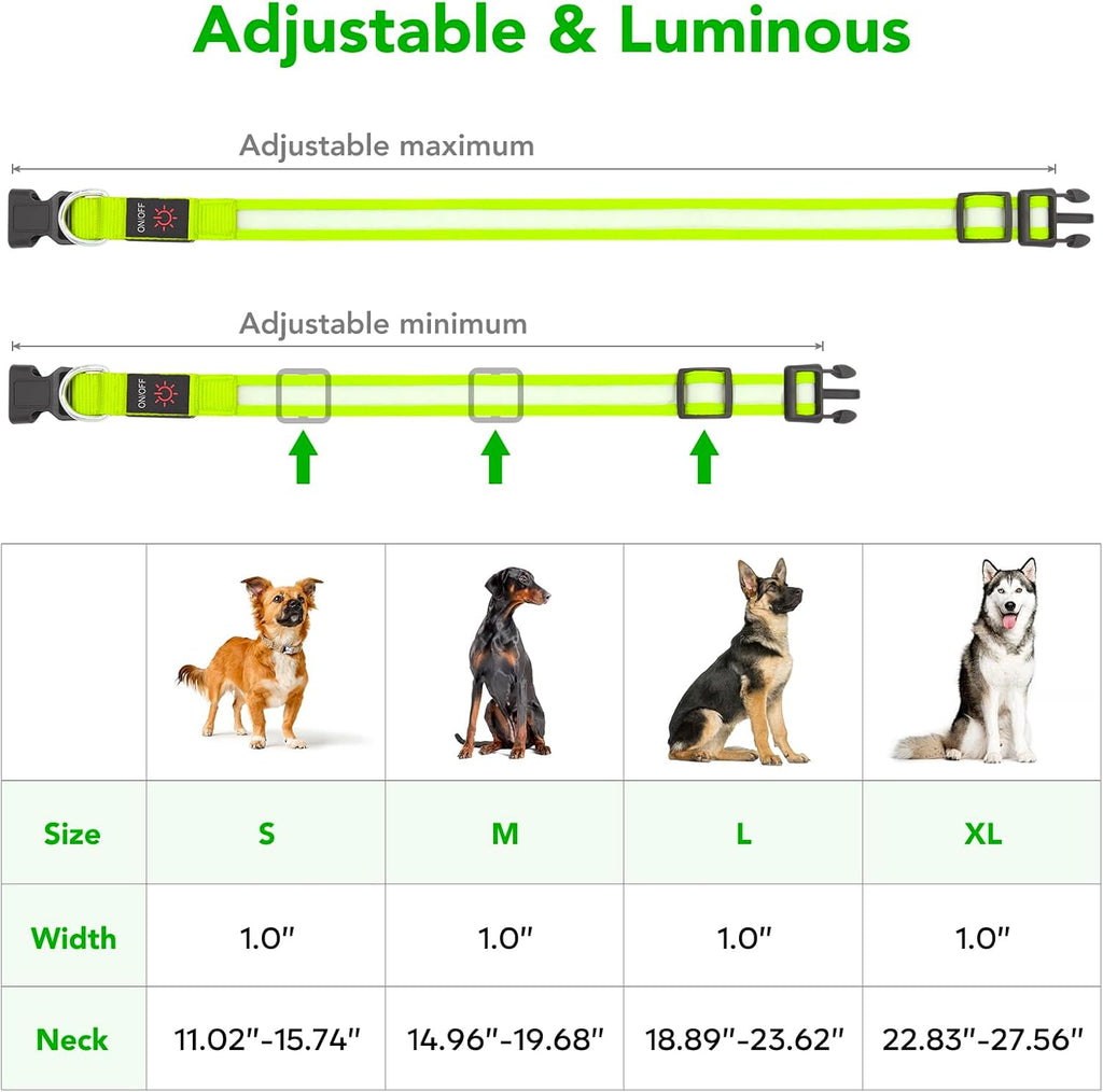 VIZPET LED Dog Collar, Light up Dog Collar Adjustable Safety Glow Collar,L