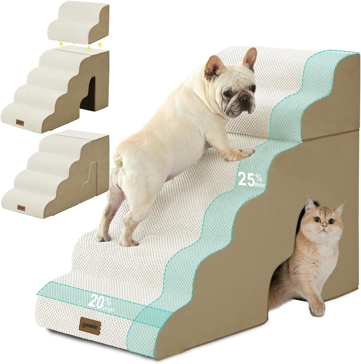 Dog Ramp for Large Dogs with Tunnel, 24" H 5 Steps for High Bed