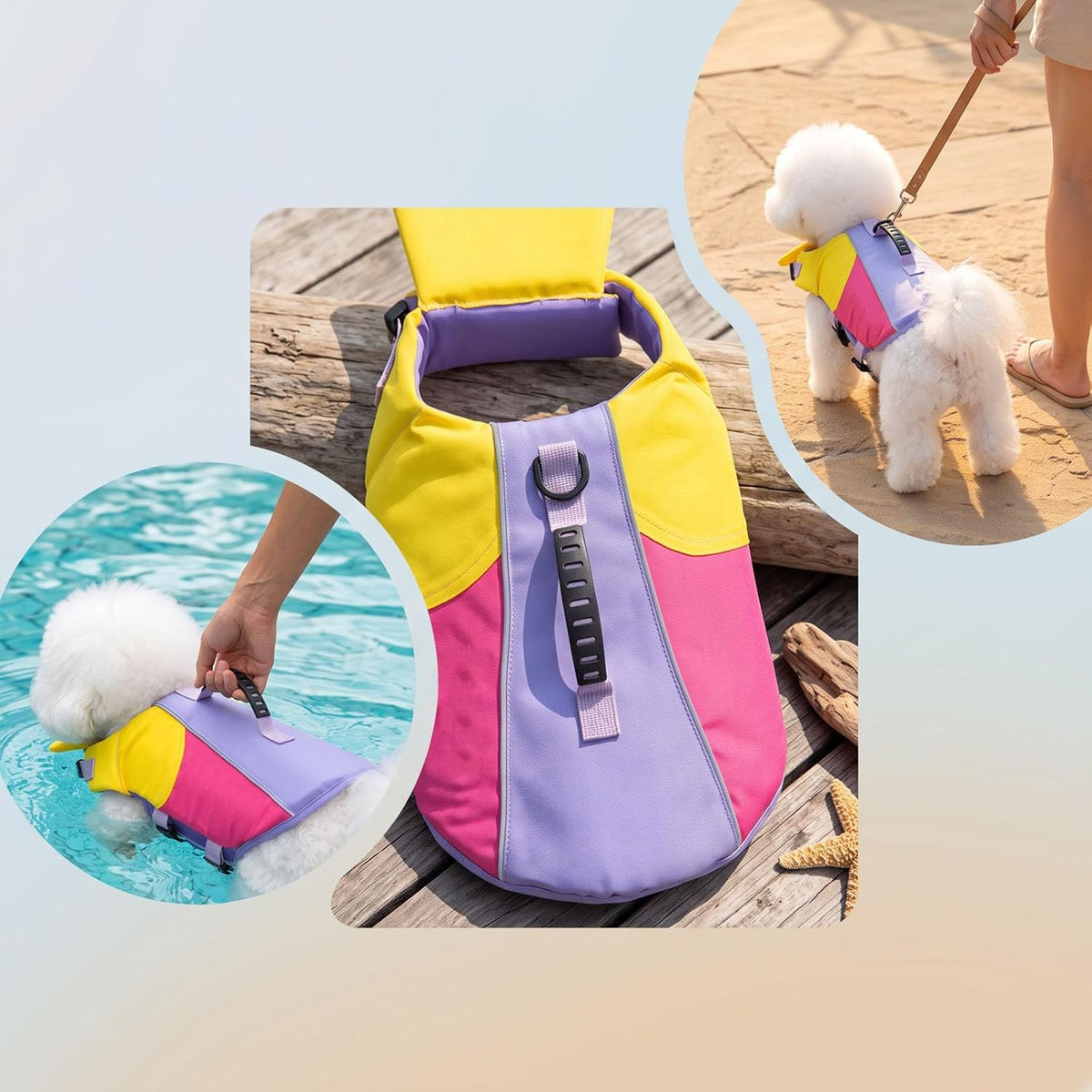 Dog Life Jacket with Chin Float Pad, Adjustable Dog Life Vest, #M