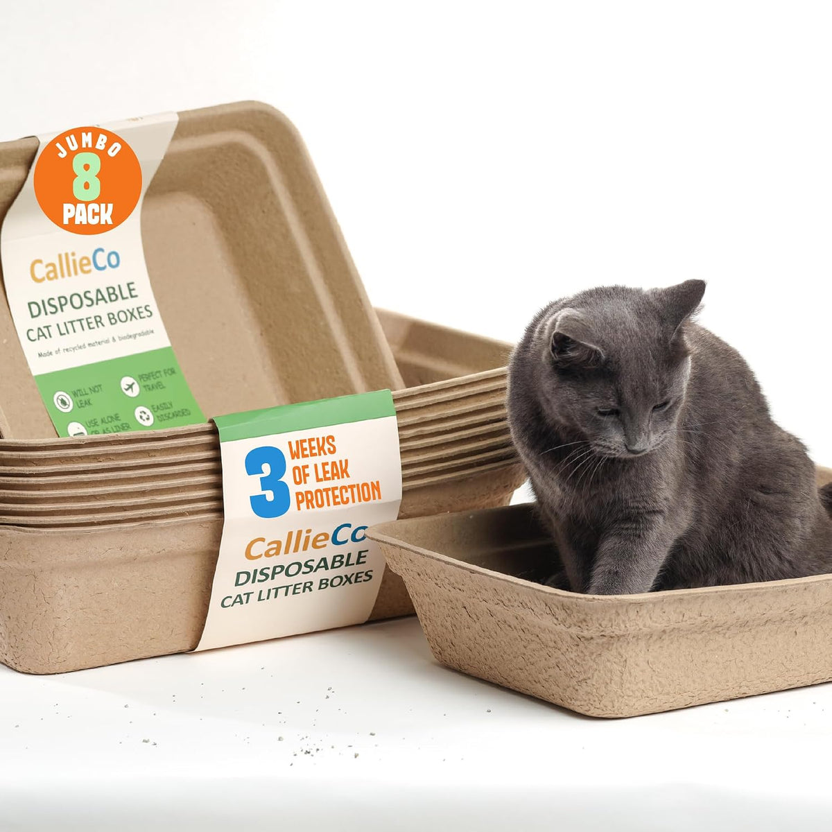 CallieCo Disposable Cat Litter Boxes Large 6 Pack Leak Resistant