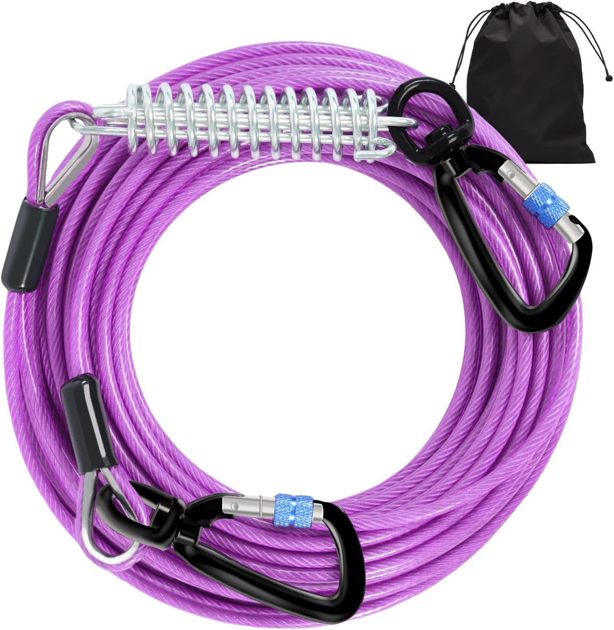 Heavy Duty Tie Out Cable for Yard - 50FT-1000LBS Break Strength, Swivel Lockable Hook & Spring, Chew Proof Dog Chain for