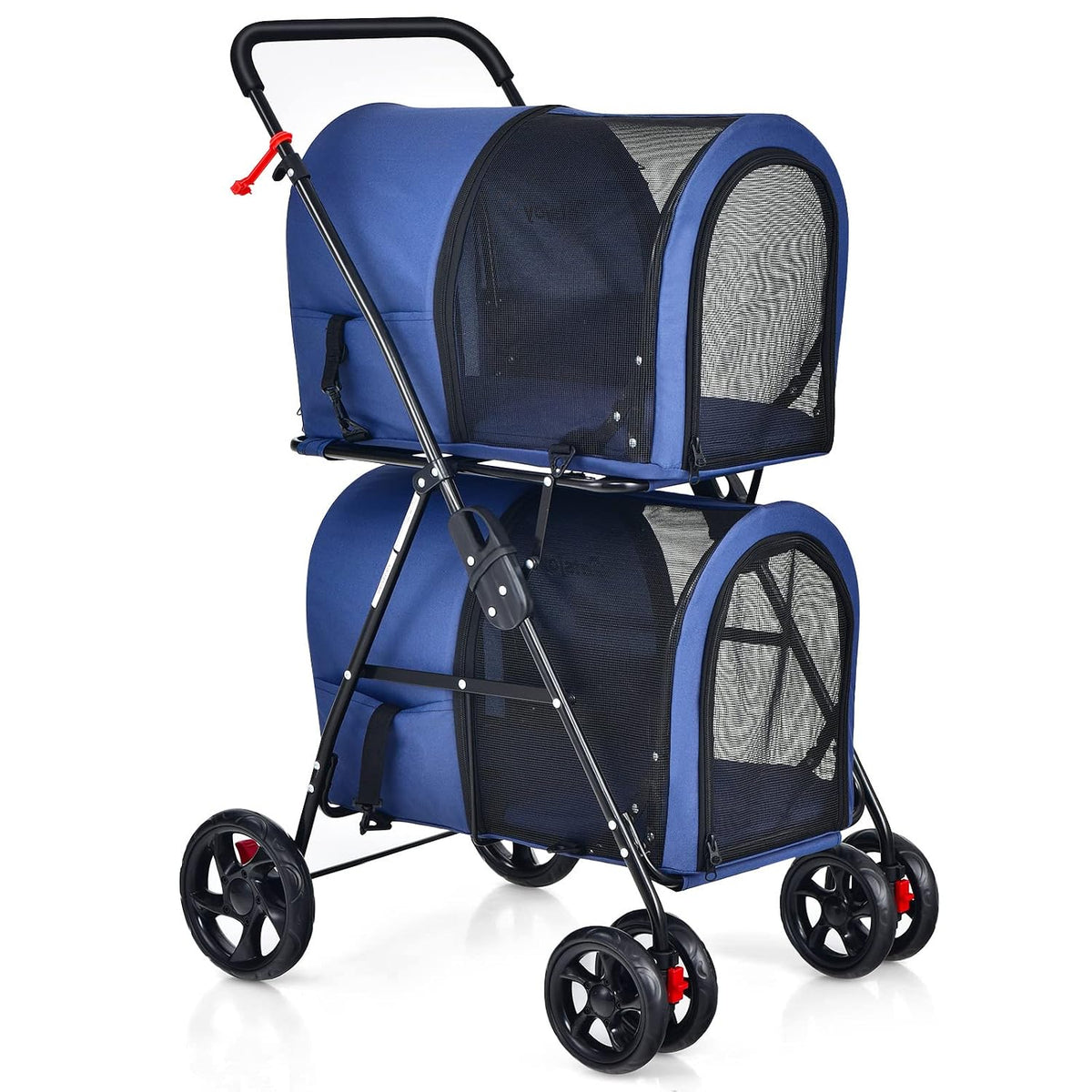 Giantex Double Pet Stroller with 2 Detachable Carrier Bags, Safety Belt, 4 Lockable Wheels, Folding Cat & Dog Stroller f