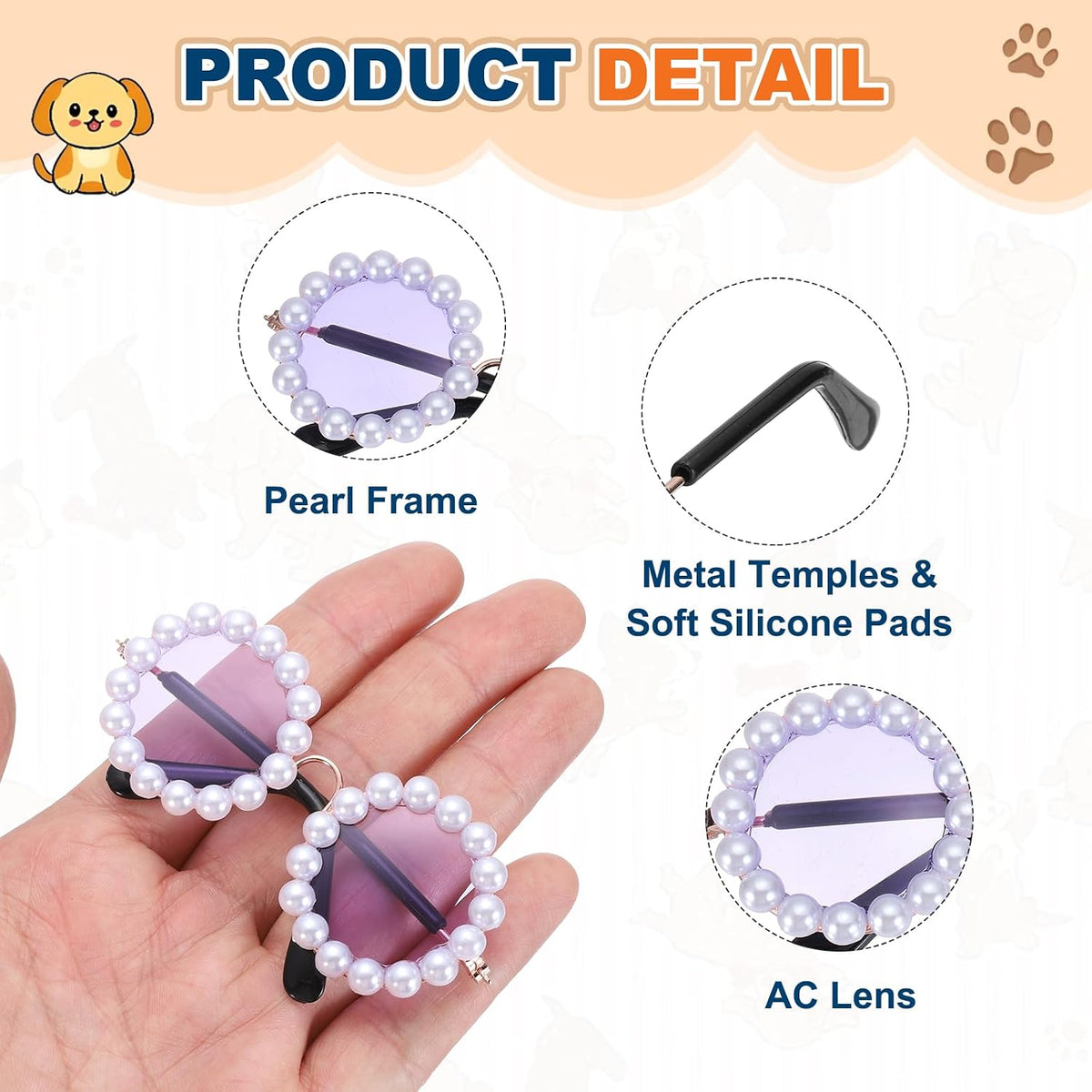 Dog Sunglasses, Cat Cute Round Glasses Purple Lens, Gold