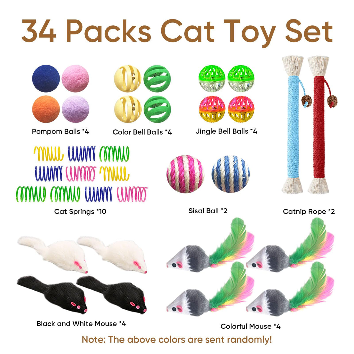 YULOYI Cat Toys for Indoor Cats, 34 Pack Interactive Cat Toy Set for Kitten
