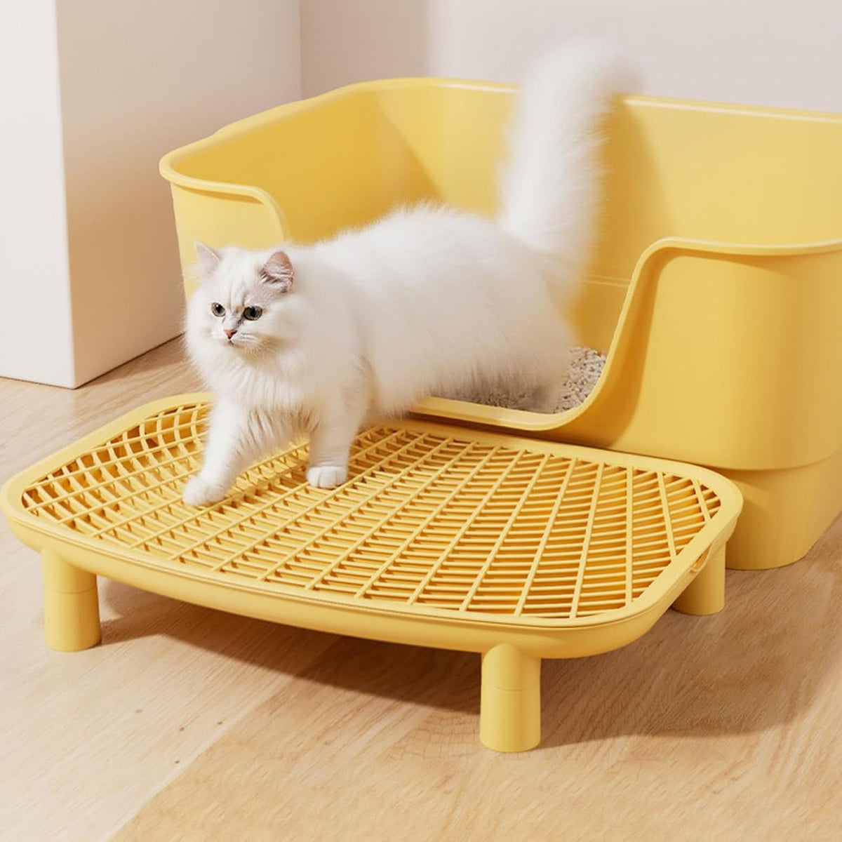 Litter Catching Step for Cat Litter Box Litter Trap Stool, White