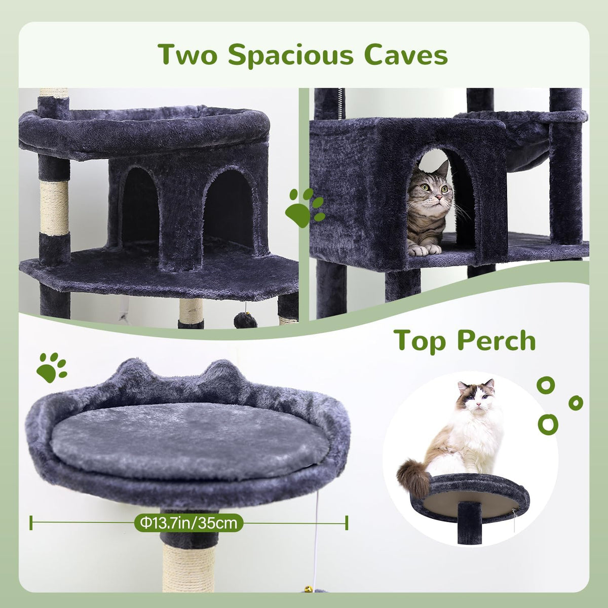Globlazer S72 Heavy Duty Cat Trees for Large Cats 20 lbs+, Dark Gray