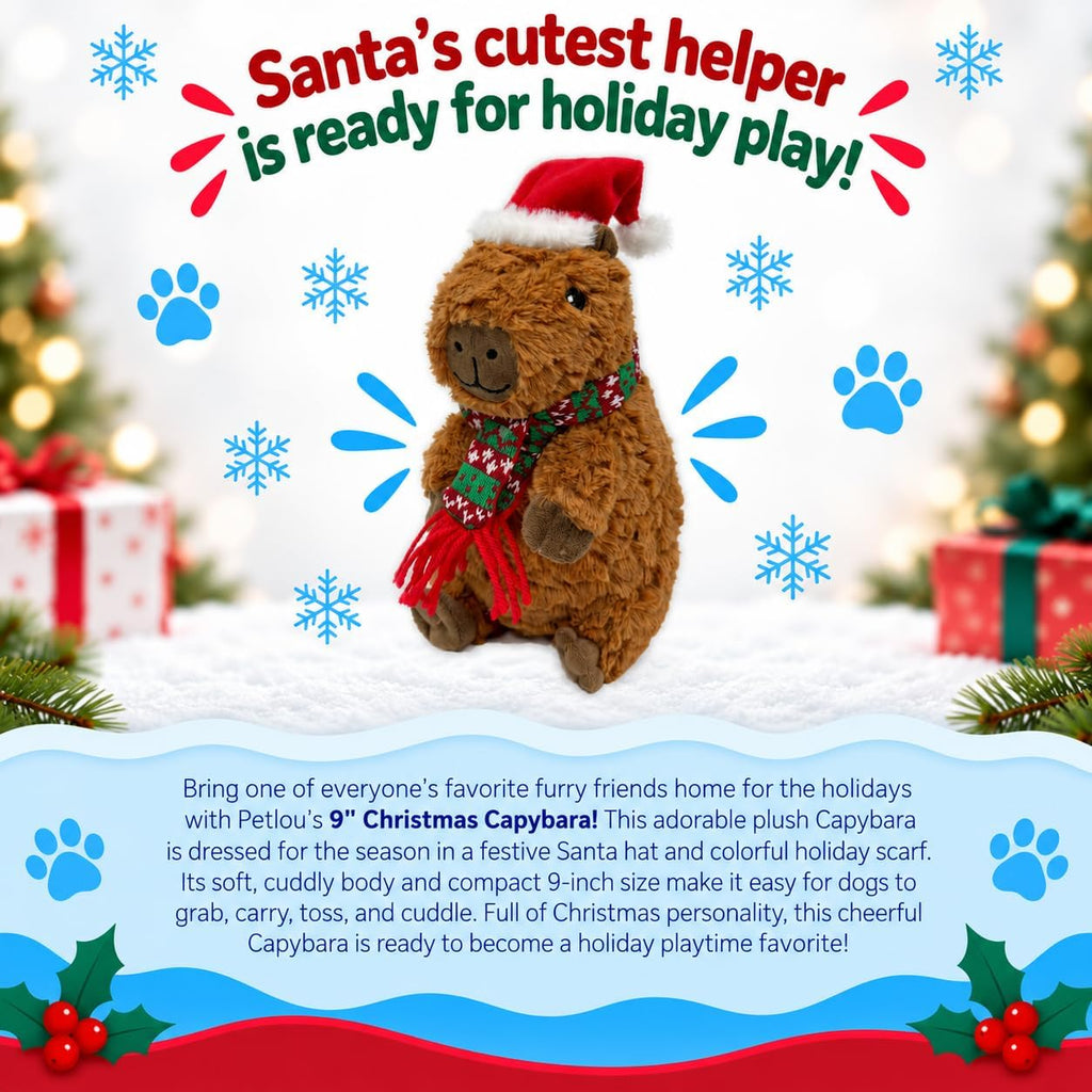 Pet Lou Christmas Capybara Plush Dog Toy, 9 Inches