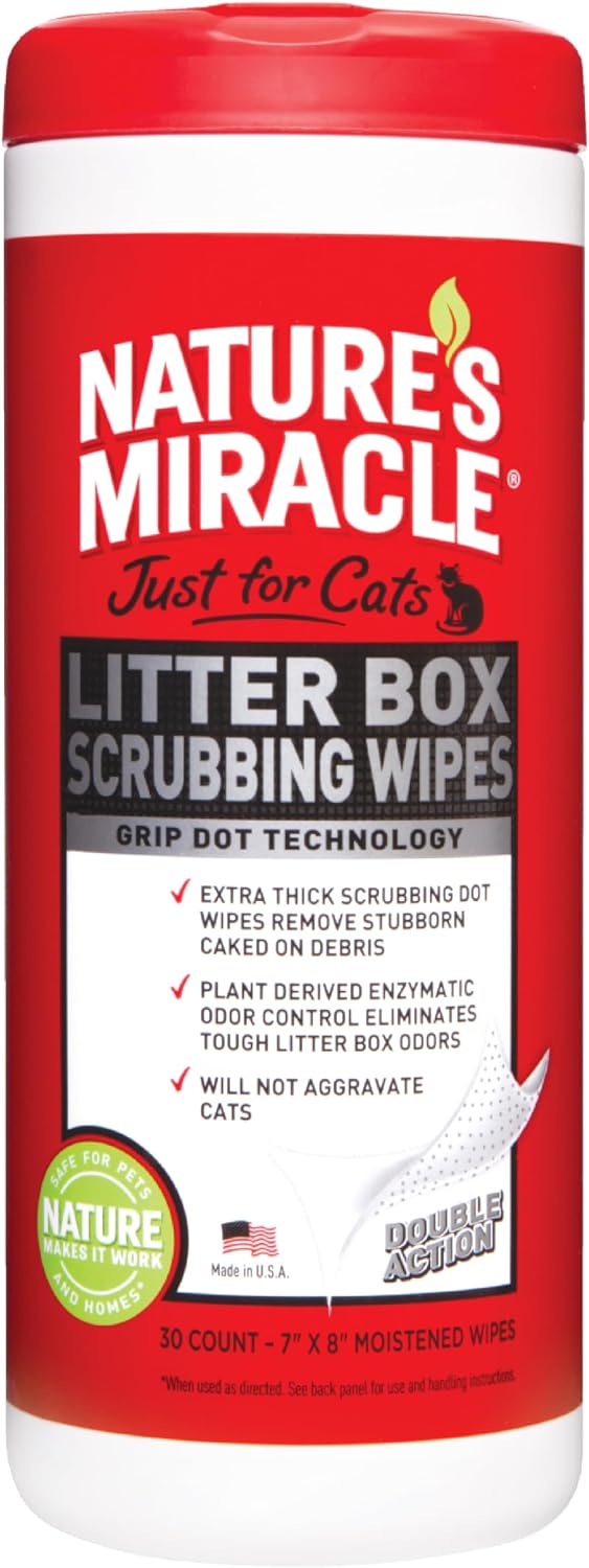 Nature's Miracle Cat Litter Box Scrubbing Wipes, Enzymatic Formula, 30 Ct