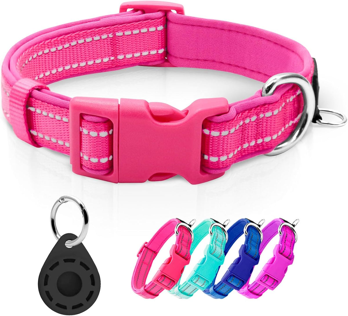 Reflective Dog Collar, Neoprene Padded Small Dog Collar, Hot Pink, S