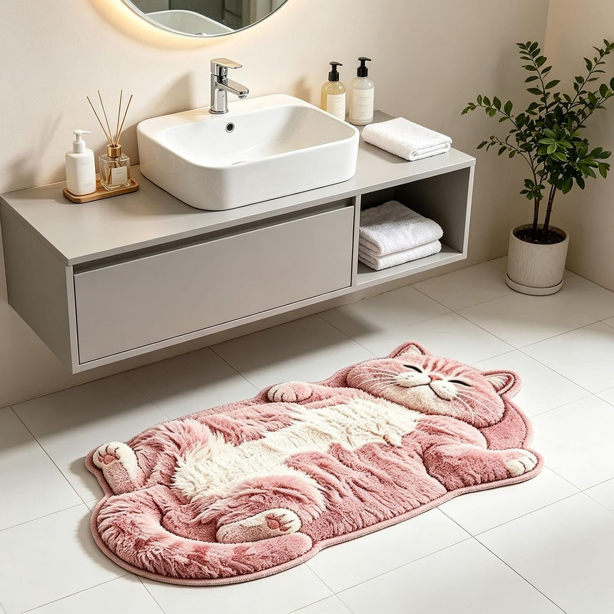 Sleeping Cat Rug Floor Mat, Diatom Mud Door Mat, Mats Large Cartoon