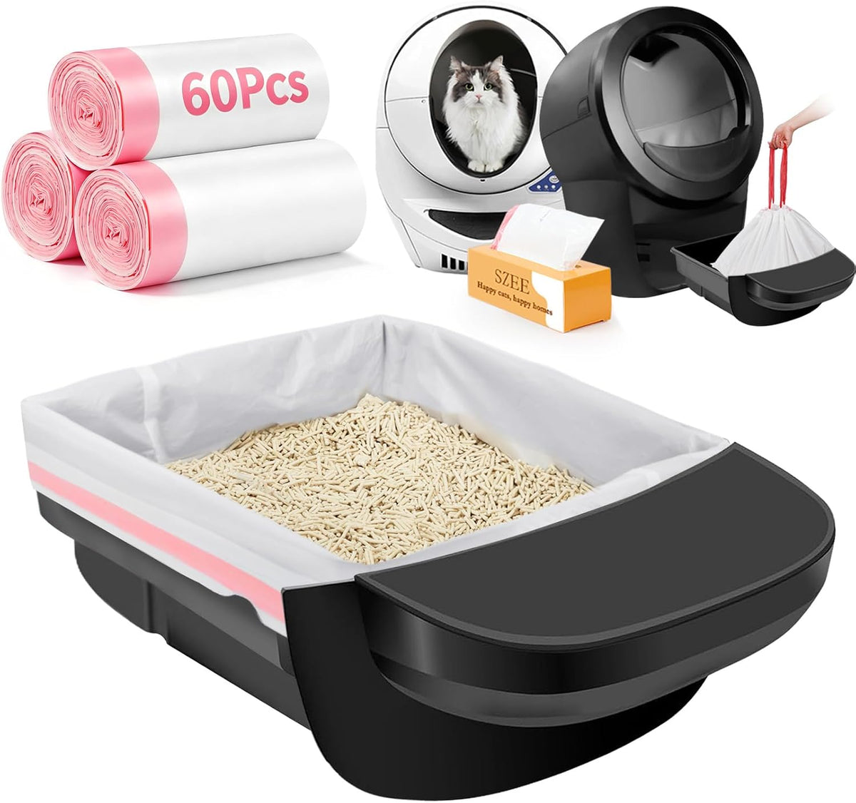 SZEE 120 Count Automatic Cat Litter Box Bags Fit for Litter Box Robot 3/4