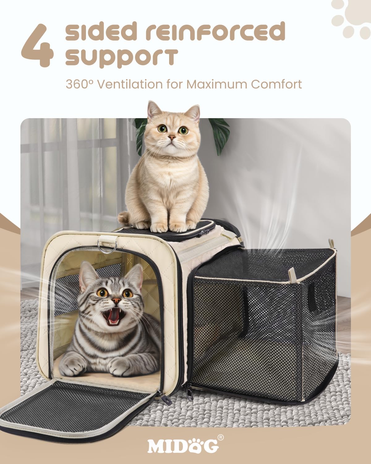 MIDOG Soft Cat Carrier Airline Approved, Expandable for Cats Up to 15lbs