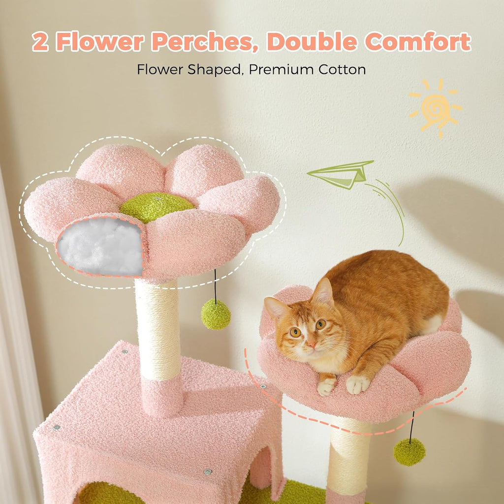 PAWZ Road Flower Cat Tree 72" Cat Tower with Condos&Hammock for Large Cats